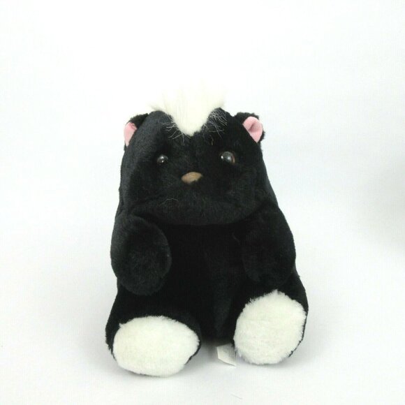 Caltoy Black & White Skunk Plush 10" Sitting Stuffed Animal Tail Stitch Attached - Picture 1 of 6